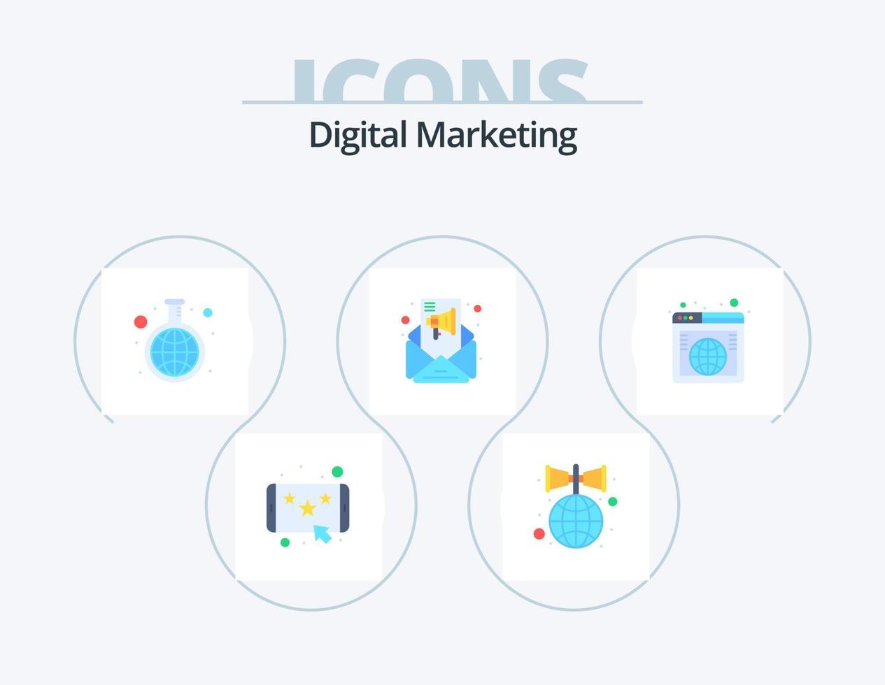 digitales Marketing flaches Icon Pack 5 Icon Design. International. Lautsprecher. Experiment. E-Mail Marketing. Kampagnen vektor
