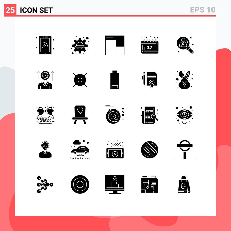 25 universelle solide Glyphen für Web- und mobile Anwendungen Benutzer Business Desk Schedule Kalender editierbare Vektordesign-Elemente vektor