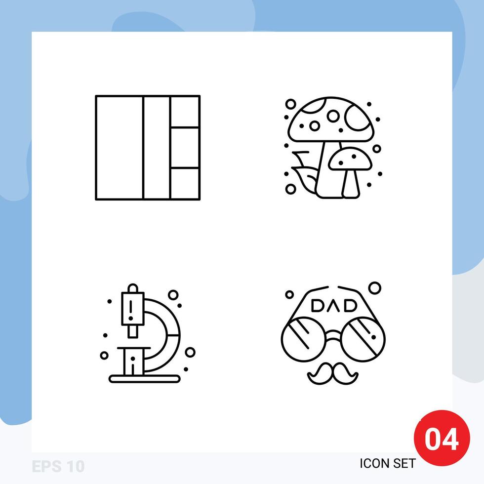 uppsättning av 4 modern ui ikoner symboler tecken för rutnät mikroskop skog kemi pappa redigerbar vektor design element