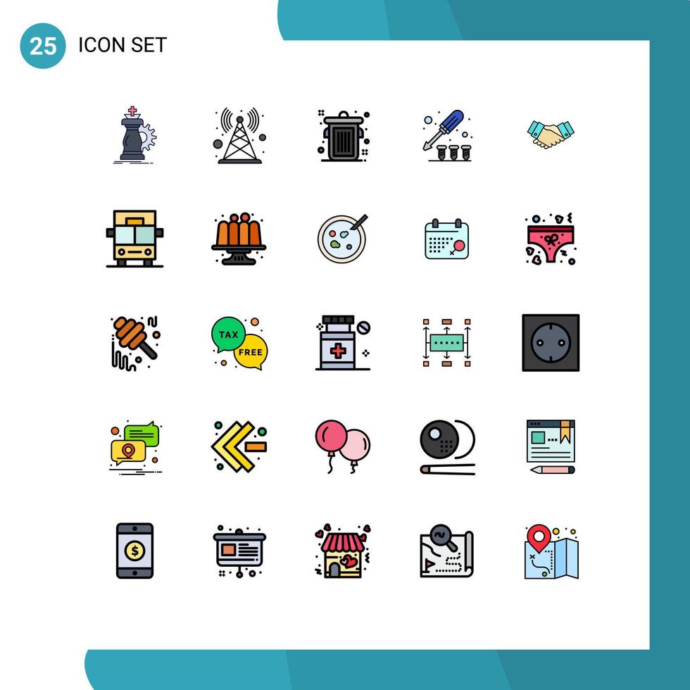 25 gefüllte Linien flaches Farbkonzept für mobile Websites und Apps beschäftigen Schraubenturm-Werkzeugtreiber editierbare Vektordesign-Elemente vektor