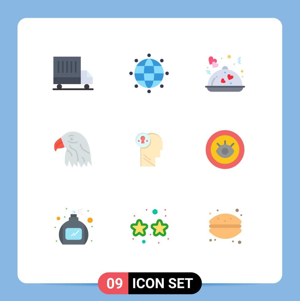 9 flaches Farbkonzept für mobile Websites und Apps Mind Head Romantic Business Eagle editierbare Vektordesign-Elemente vektor
