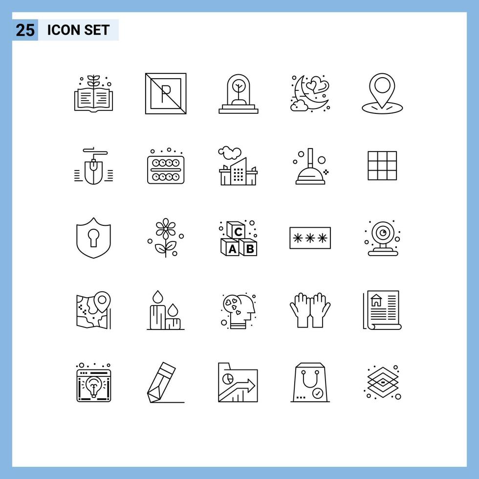 modern uppsättning av 25 rader och symboler sådan som gps natt tillväxt måne datum redigerbar vektor design element