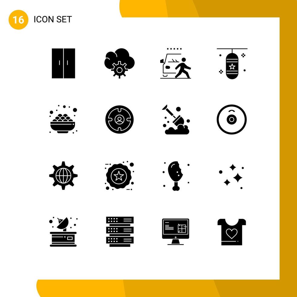 piktogram uppsättning av 16 enkel fast glyfer av skål sporter tillbehör bil stansning låda boxning väska redigerbar vektor design element