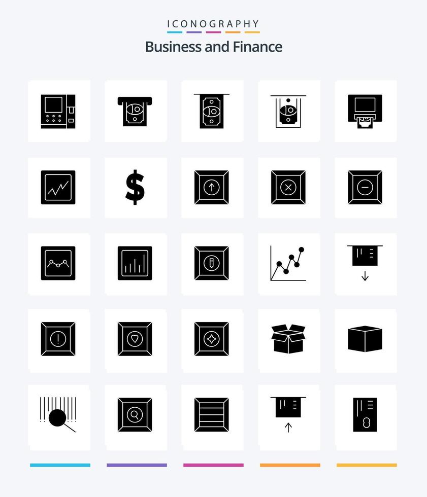 Creative Finance 25-Glyphen-Icon-Pack in Schwarz, z. B. Box. Diagramm. Kasten. Analytik. löschen vektor