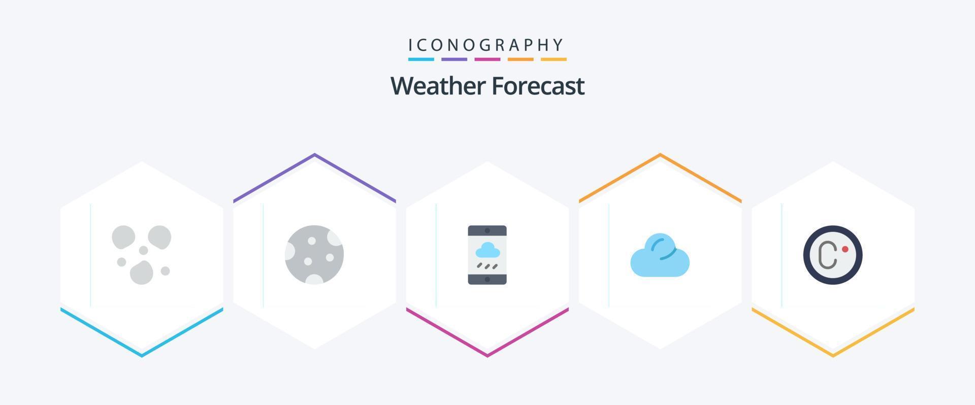 Wetter 25 Flat Icon Pack inklusive Maßnahme. Klima. Smartphone. bedeckt. Wolke vektor