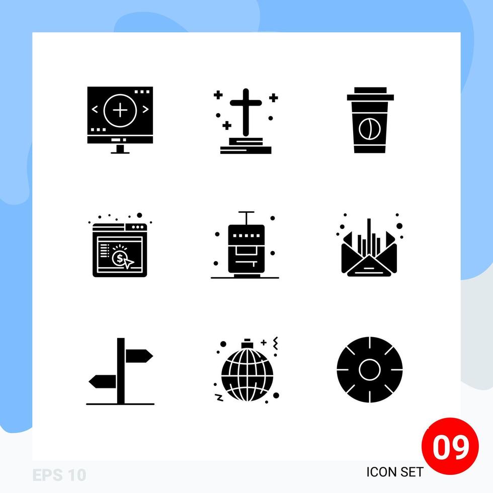 modern uppsättning av 9 fast glyfer pictograph av väska browser grav marknadsföring mat redigerbar vektor design element