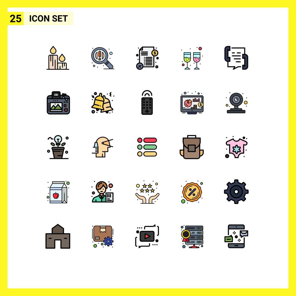 grupp av 25 modern fylld linje platt färger uppsättning för telefon Kontakt pengar kommunikation vin redigerbar vektor design element
