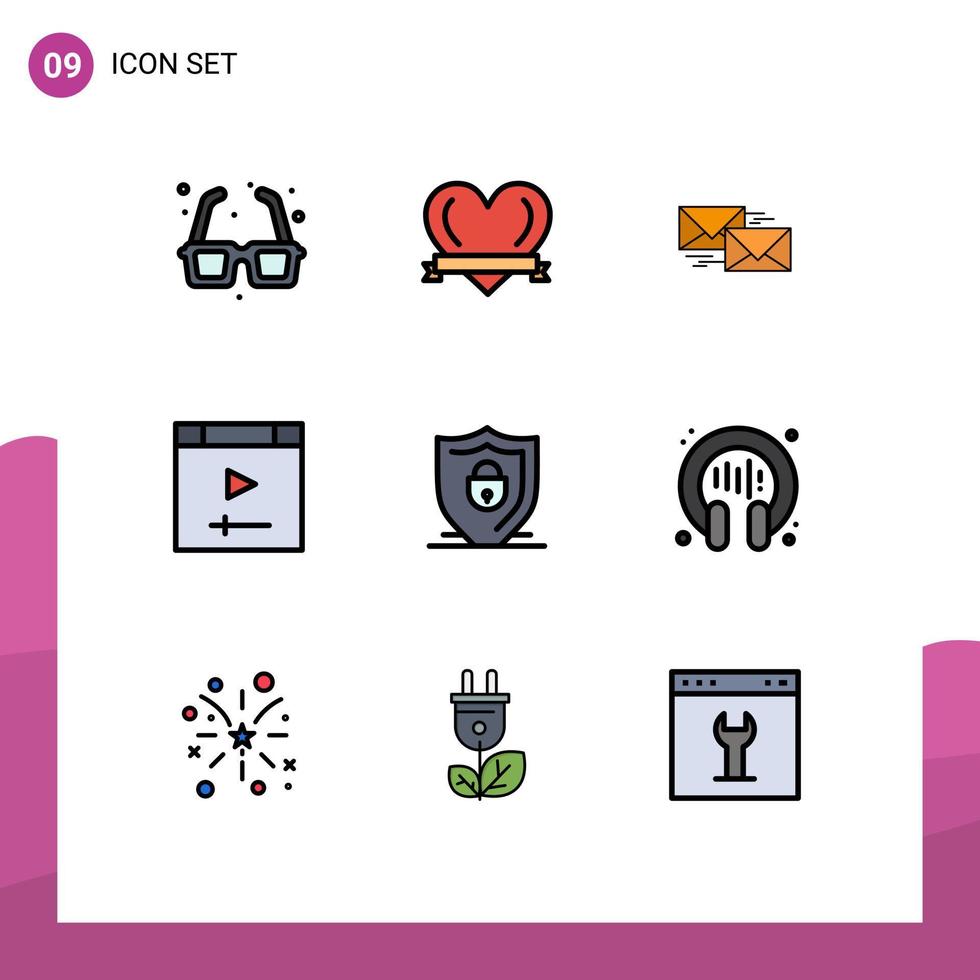 Satz von 9 Vektor-Fülllinien-Flachfarben auf Raster für Website-Computer-Mail-App-Korrespondenz editierbare Vektordesign-Elemente vektor