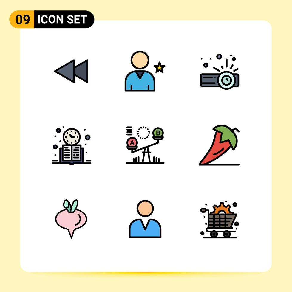 satz von 9 modernen ui symbolen symbole zeichen für entscheidung studie zeit gerät zeitplan uhr editierbare vektordesignelemente vektor