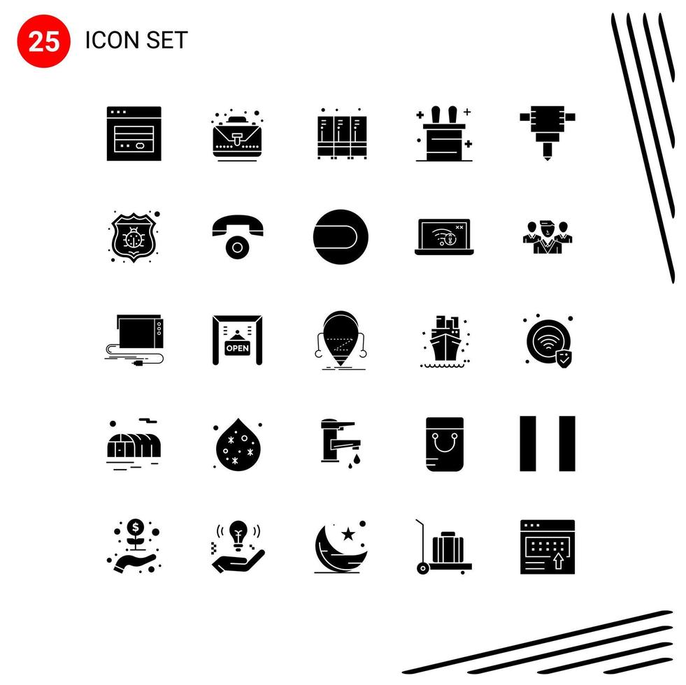 Stock Vector Icon Pack mit 25 Zeilenzeichen und Symbolen zum Schutz von Antivirus-Sicherheitspresshammer-Zaubertrick-editierbaren Vektordesignelementen