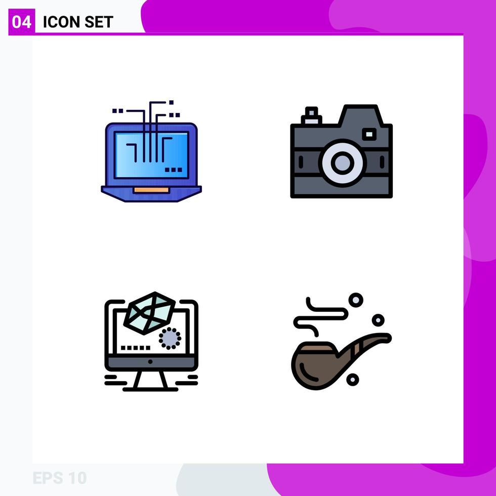 4 thematische Vektor-Fülllinien-Flachfarben und bearbeitbare Symbole für Computerdesign-Hardware-Fotozeichnung bearbeitbare Vektordesign-Elemente vektor