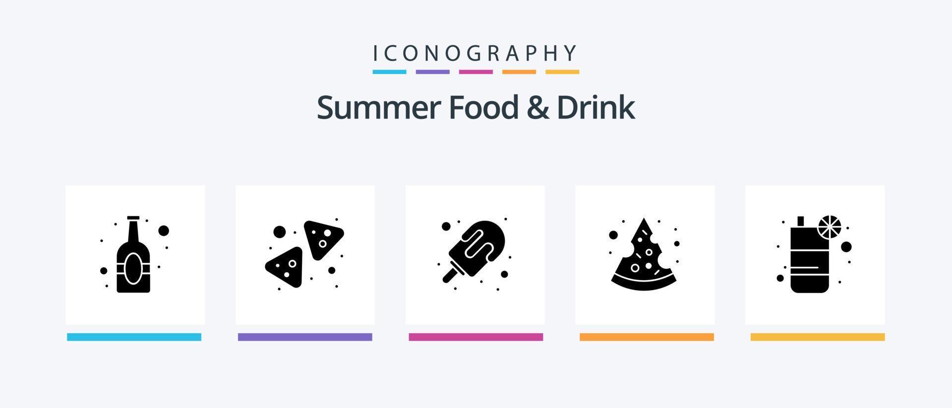 Sommer Essen und Trinken Glyphe 5 Icon Pack inklusive Getränk. Scheibe. Eiscreme. Pizza. süss. kreatives Symboldesign vektor