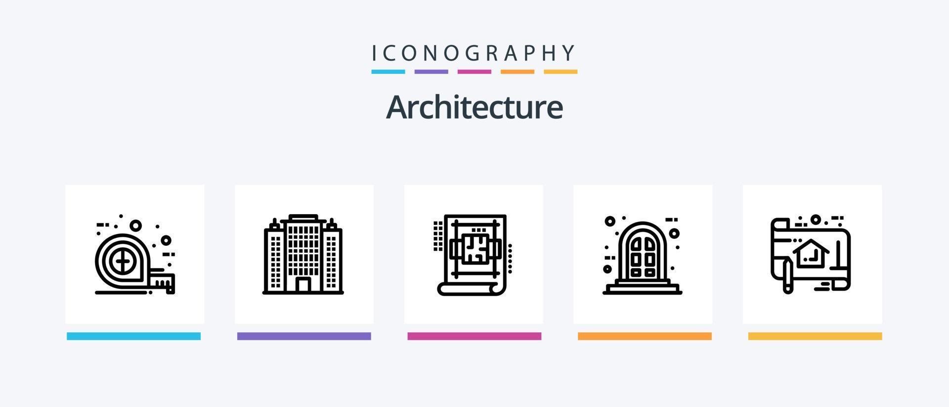 Architecture Line 5 Icon Pack inklusive Plan. Karte. planen. dokumentieren. Bankgebäude. kreatives Symboldesign vektor