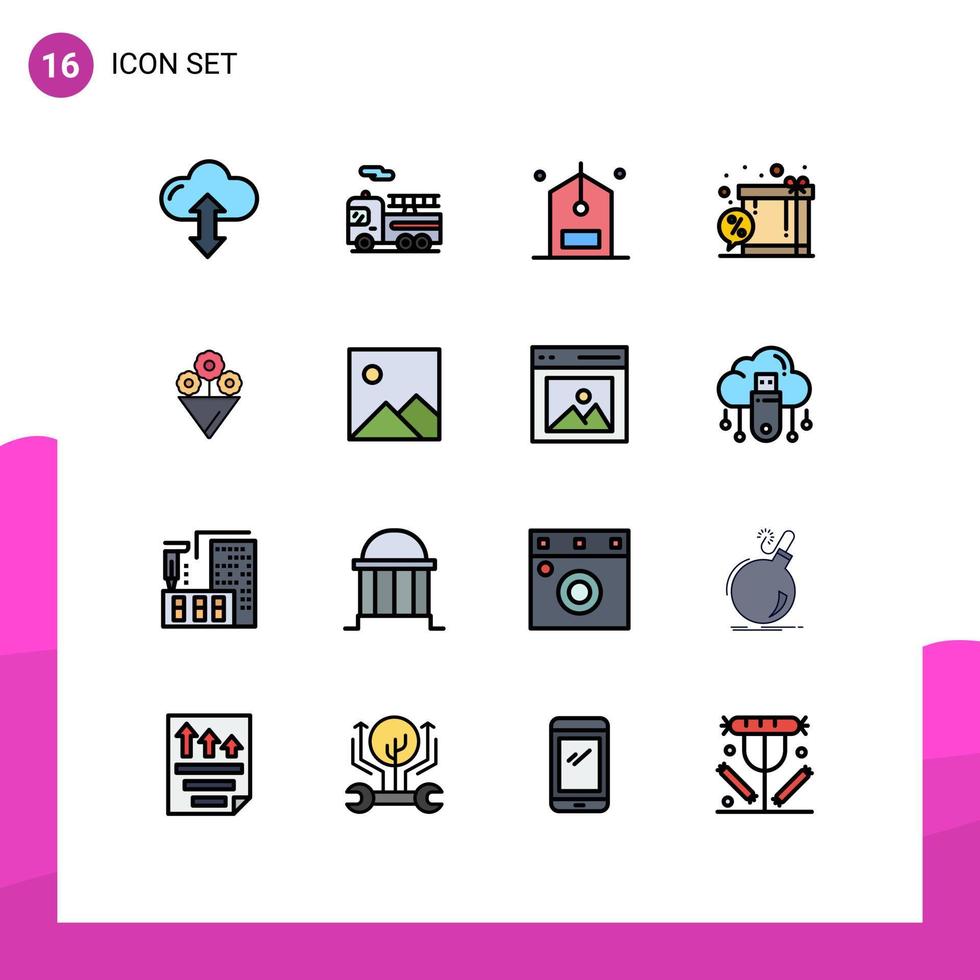 modern uppsättning av 16 platt Färg fylld rader pictograph av gåva handla handel gåva låda redigerbar kreativ vektor design element