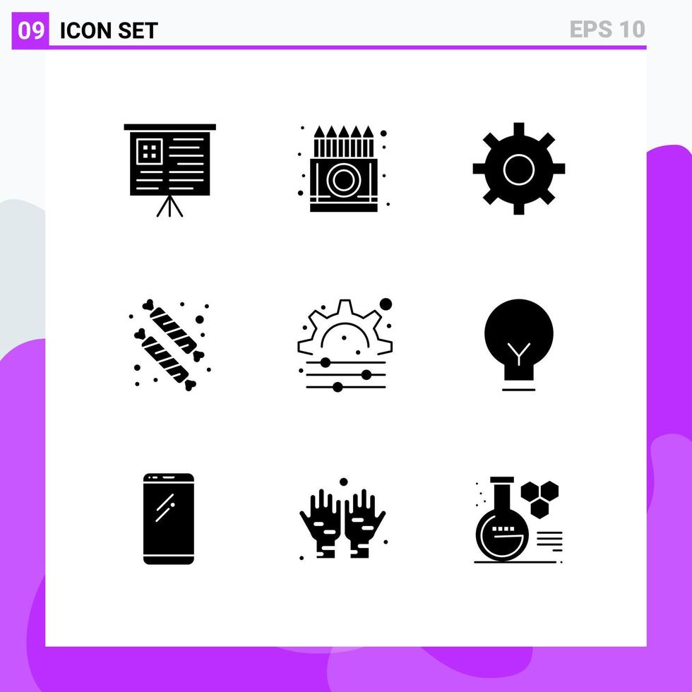 modern uppsättning av 9 fast glyfer pictograph av redskap kreativ redskap mat godis redigerbar vektor design element