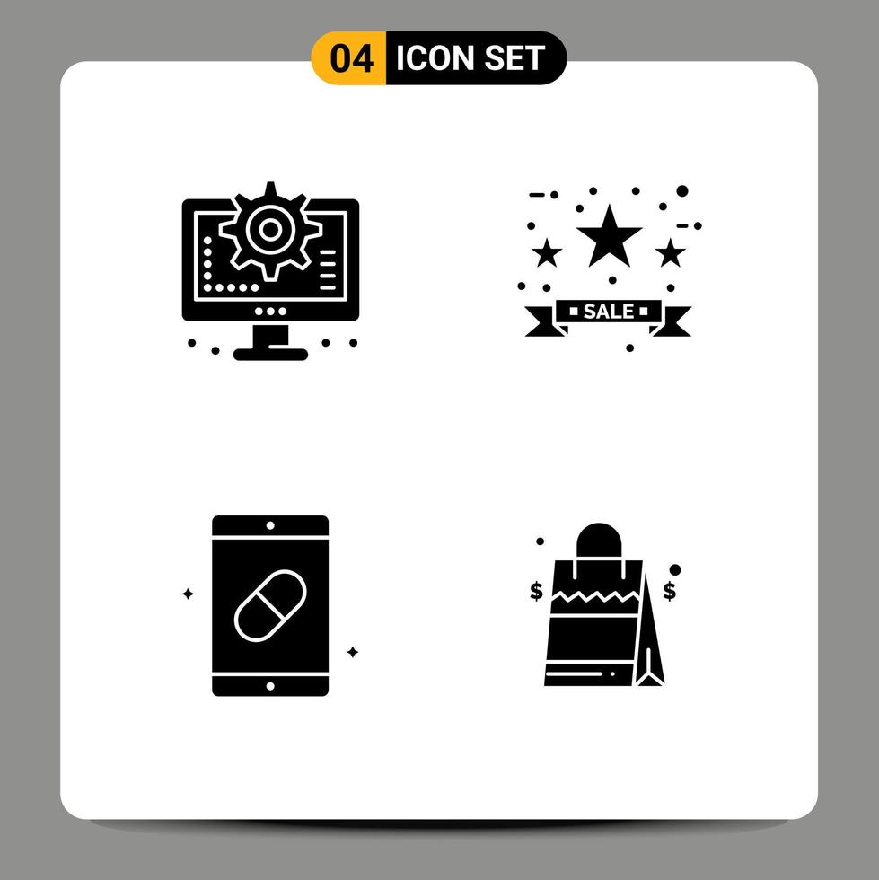 uppsättning av 4 modern ui ikoner symboler tecken för dator hälsa miljö rabatt medicin redigerbar vektor design element