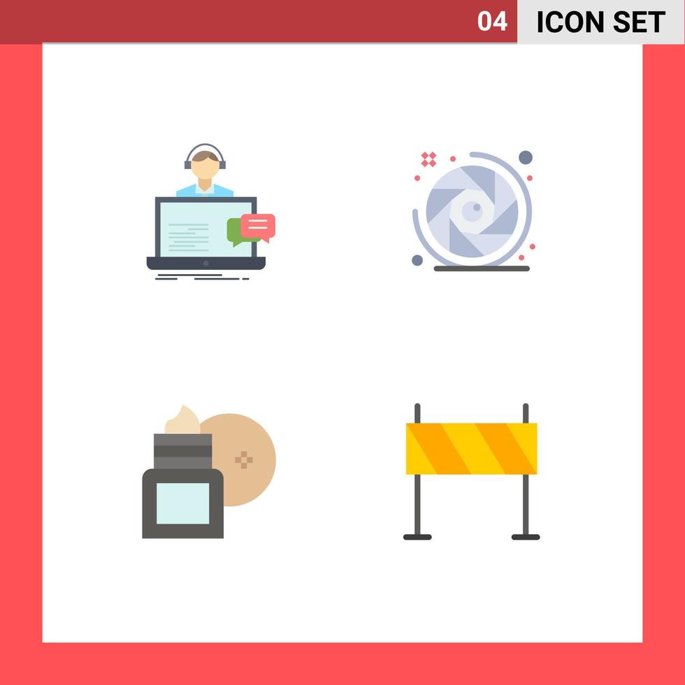 packa av 4 modern platt ikoner tecken och symboler för webb skriva ut media sådan som Stöd kropp lotion service kamera lins kropp lugnande redigerbar vektor design element