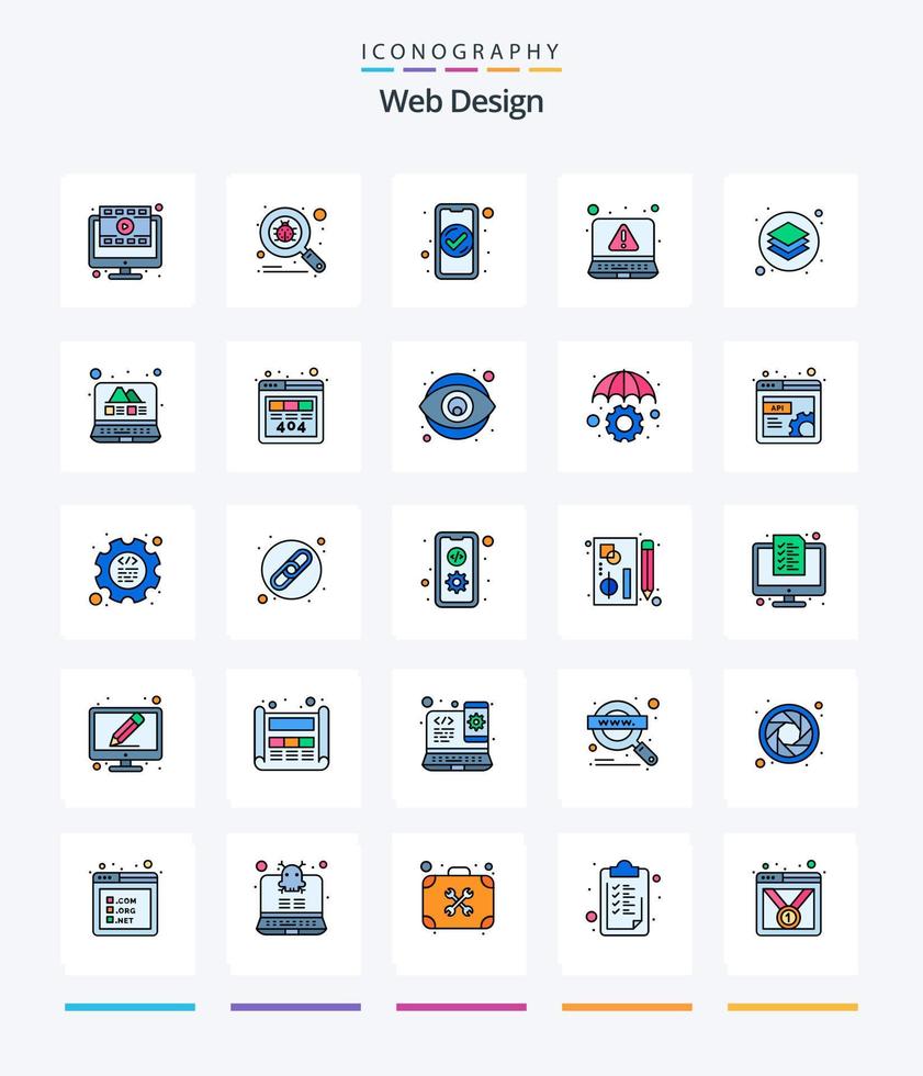 kreatives Webdesign 25 Zeilen gefülltes Icon Pack wie Design. Warnung. App. Fehler. Zugang vektor