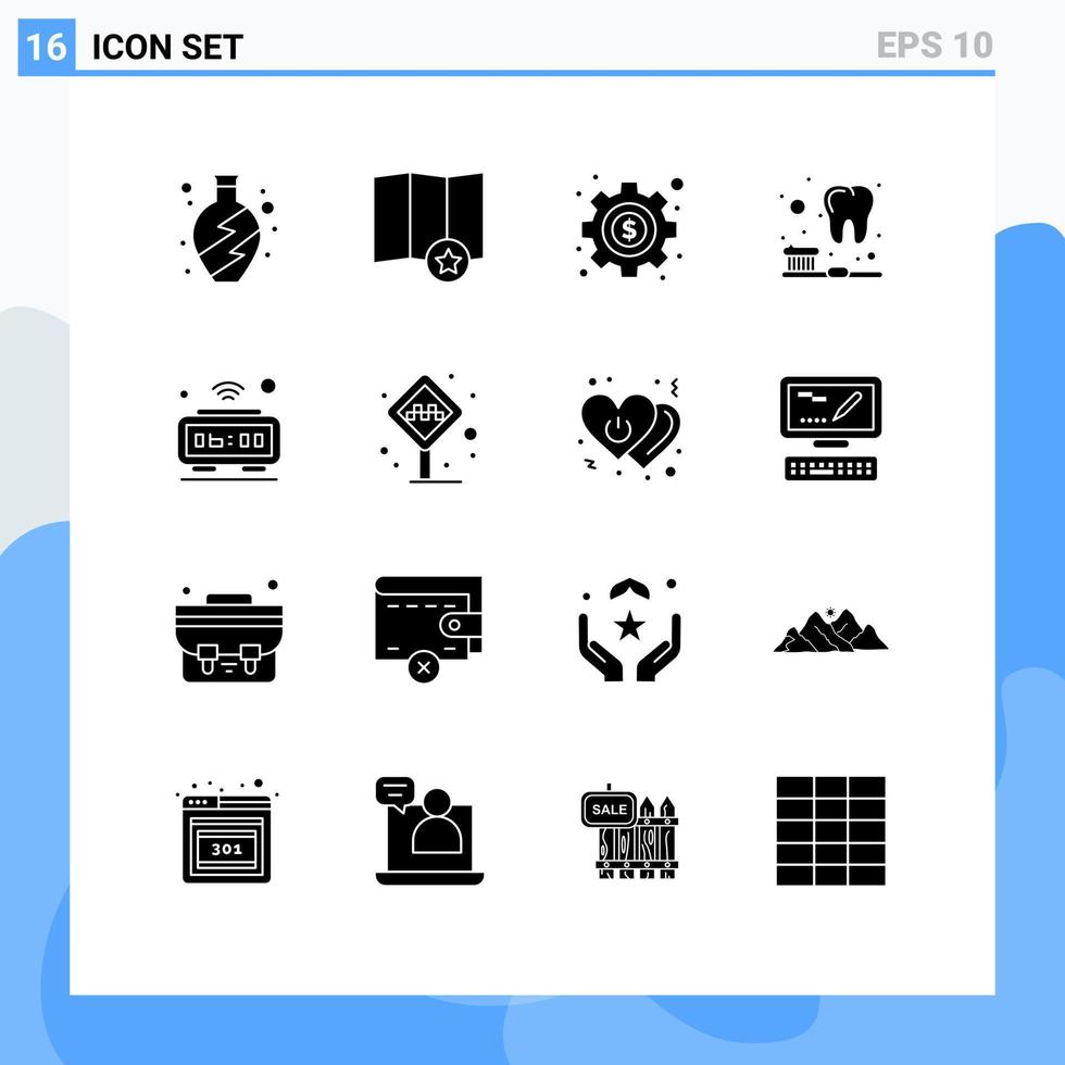 16 solides Glyphenpaket der Benutzeroberfläche mit modernen Zeichen und Symbolen von Flughafen-Iot-SEO-Internet-Alarm editierbaren Vektordesign-Elementen vektor