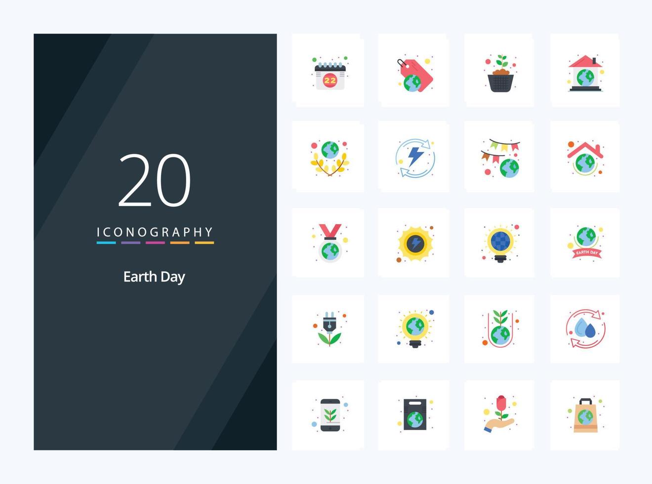 20 flaches Farbsymbol für den Tag der Erde zur Präsentation vektor