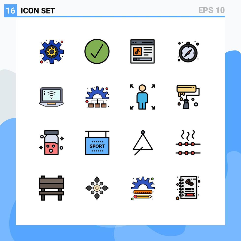 uppsättning av 16 modern ui ikoner symboler tecken för signal bärbar dator innehåll guide camping redigerbar kreativ vektor design element