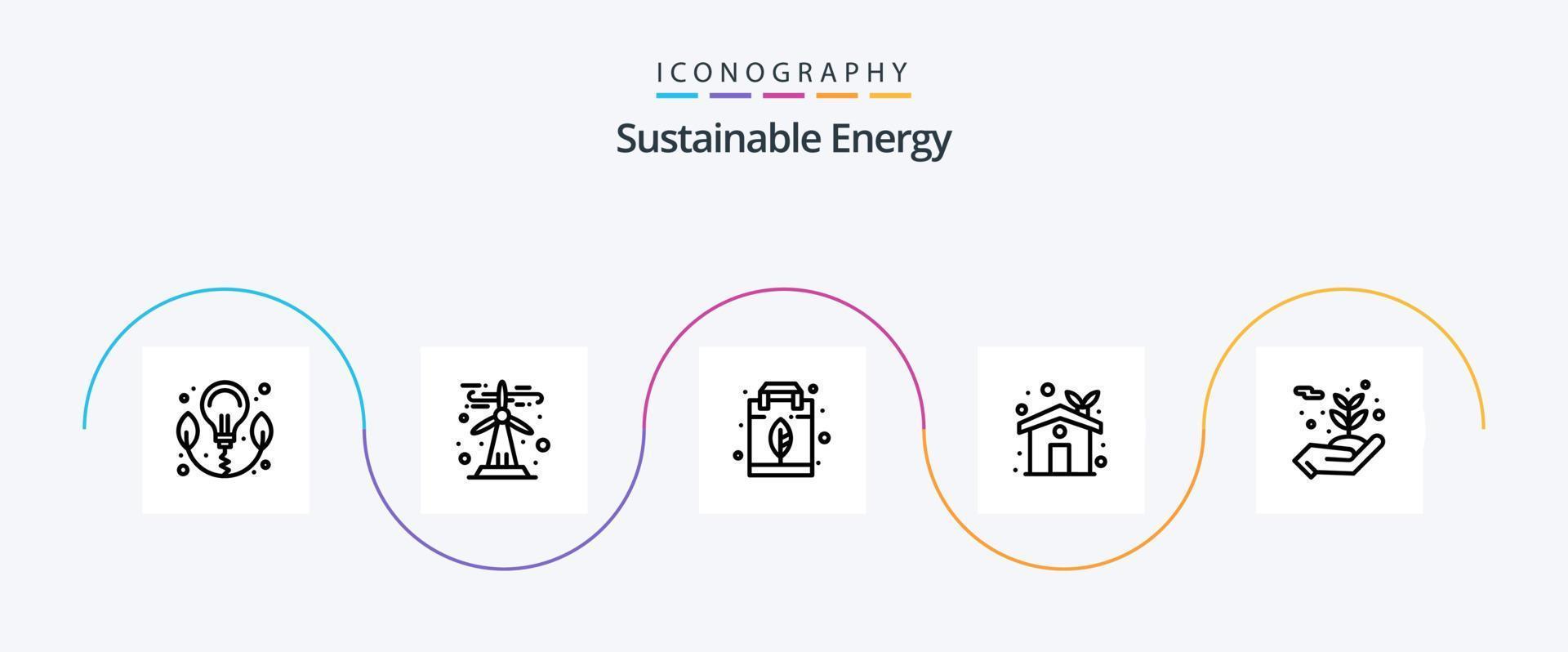 nachhaltige Energielinie 5 Icon Pack inklusive Blumen. Energie. Blatt. Gewächshaus. Öko-Haus vektor