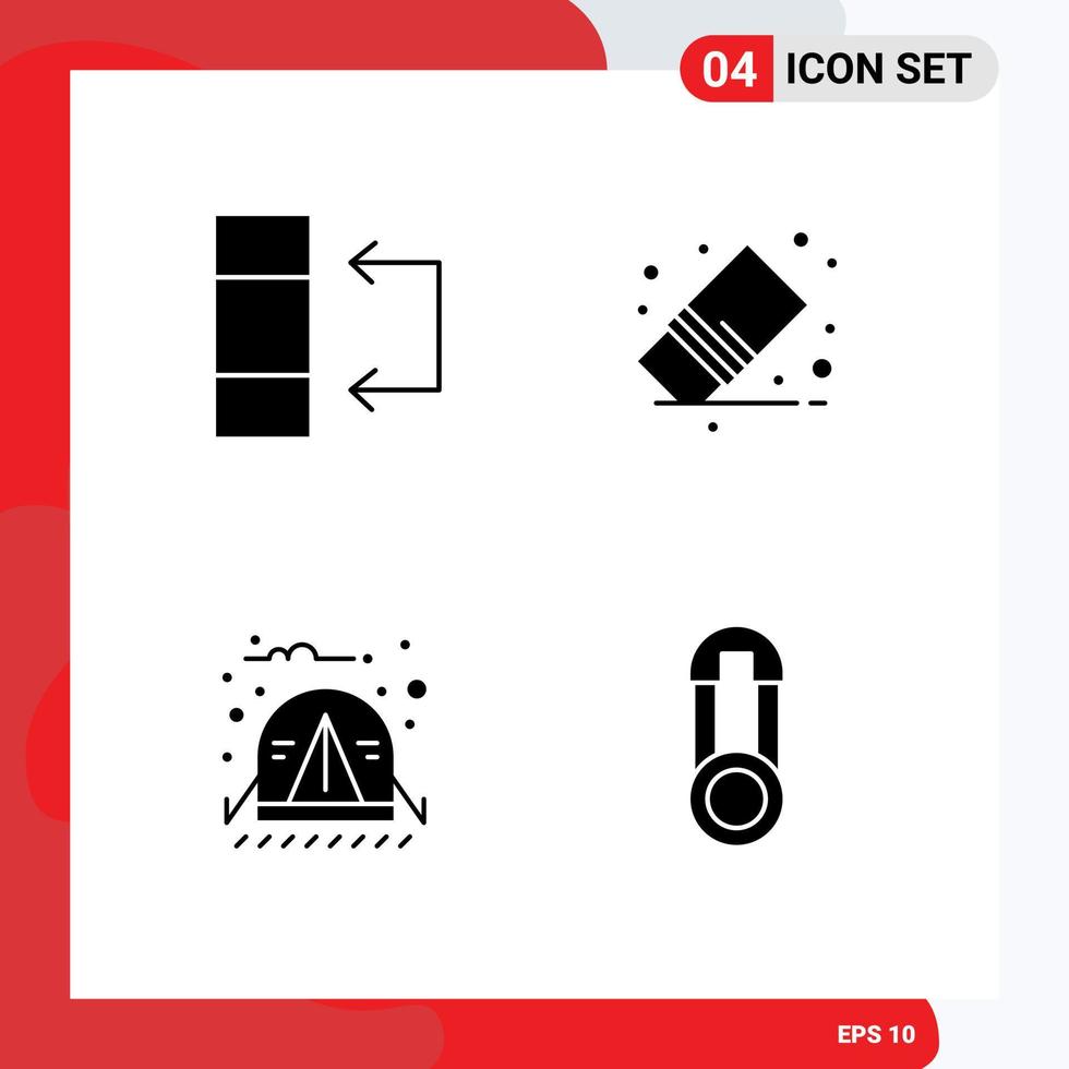 fast glyf packa av 4 universell symboler av data camping radera sudd djungel redigerbar vektor design element