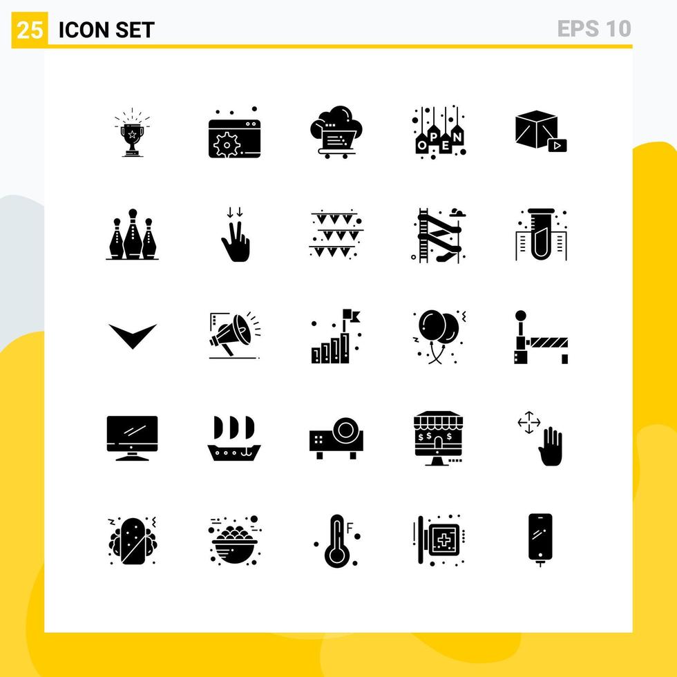 Stock Vector Icon Pack mit 25 Zeilen Zeichen und Symbolen für Shop öffnen Dashboard Trolley Cart editierbare Vektordesign-Elemente
