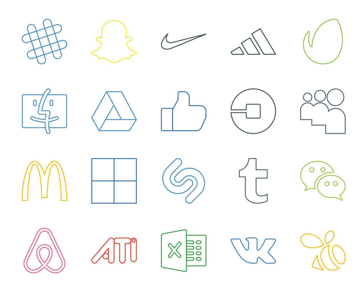 20 Social-Media-Icon-Packs, einschließlich Wechat Shazam wie Delicious MySpace vektor