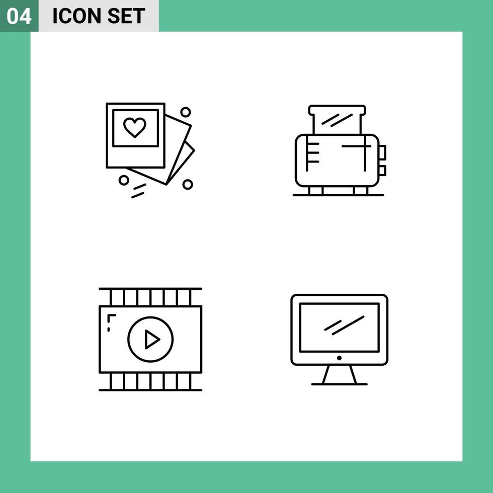 4 universell fylld linje platt färger uppsättning för webb och mobil tillämpningar galleri journalist video bröllop maskin video design redigerbar vektor design element