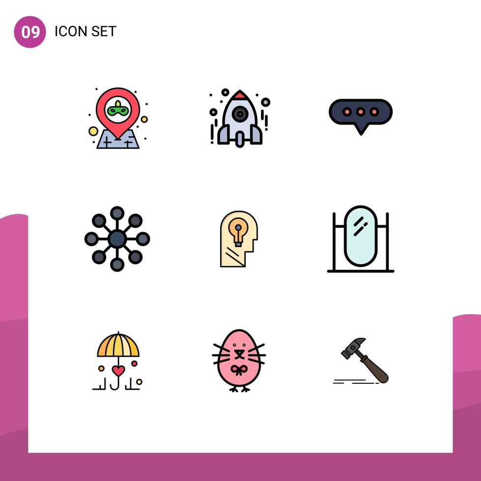 grupp av 9 fylld linje platt färger tecken och symboler för aning företag studie dela med sig databas redigerbar vektor design element