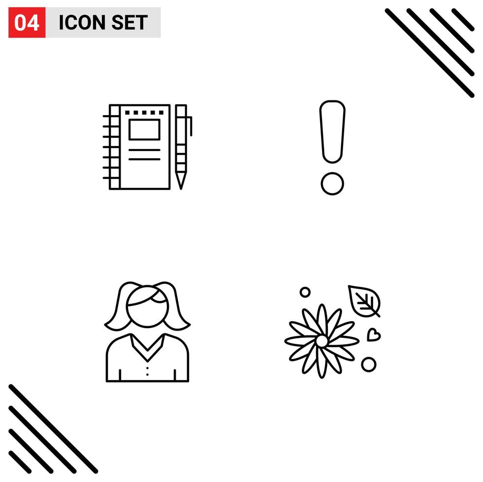 4 kreativ ikoner modern tecken och symboler av skiss anteckningsbok kvinna penna fara kvinna redigerbar vektor design element