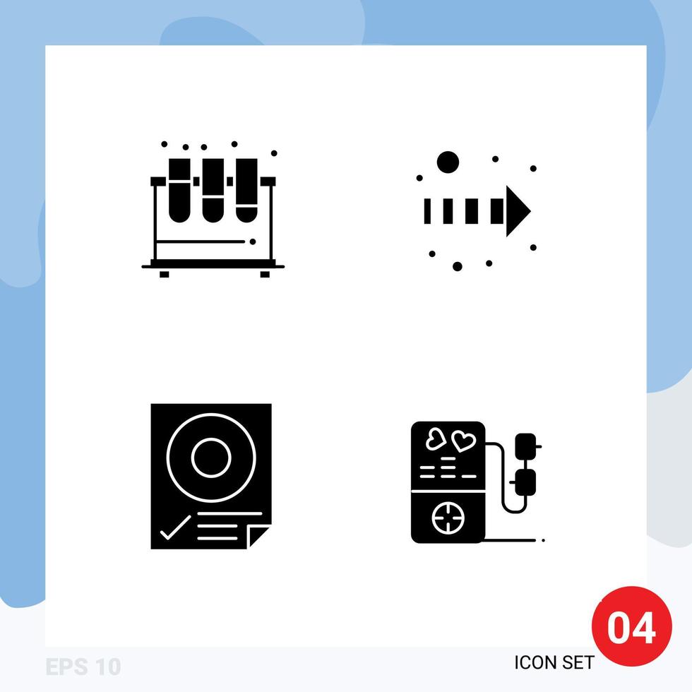 modern uppsättning av 4 fast glyfer och symboler sådan som kemi data labb riktning sida redigerbar vektor design element