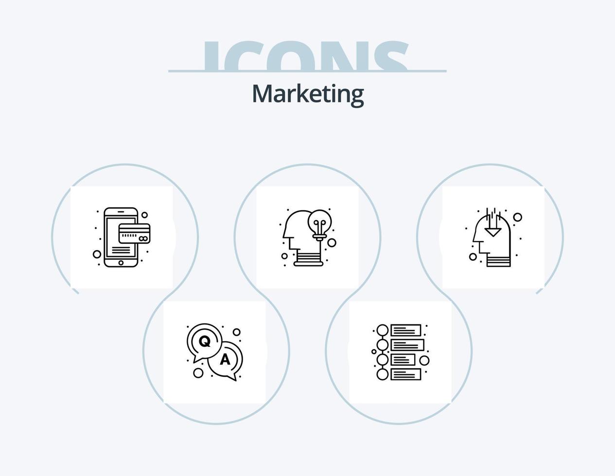 Marketing-Linie Icon Pack 5 Icon-Design. . Idee. Frage. kreativ. Zeitleiste vektor