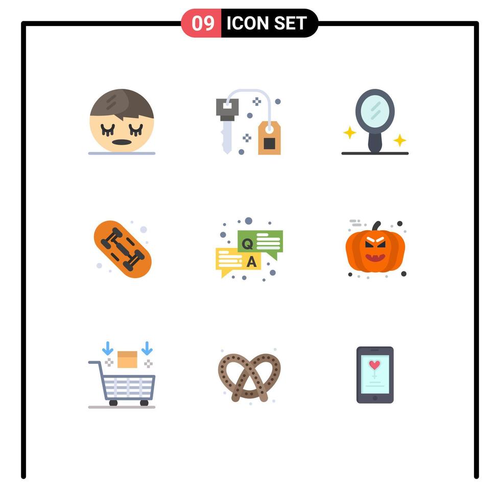 grupp av 9 platt färger tecken och symboler för halloween chatt spegel fråga svar redigerbar vektor design element