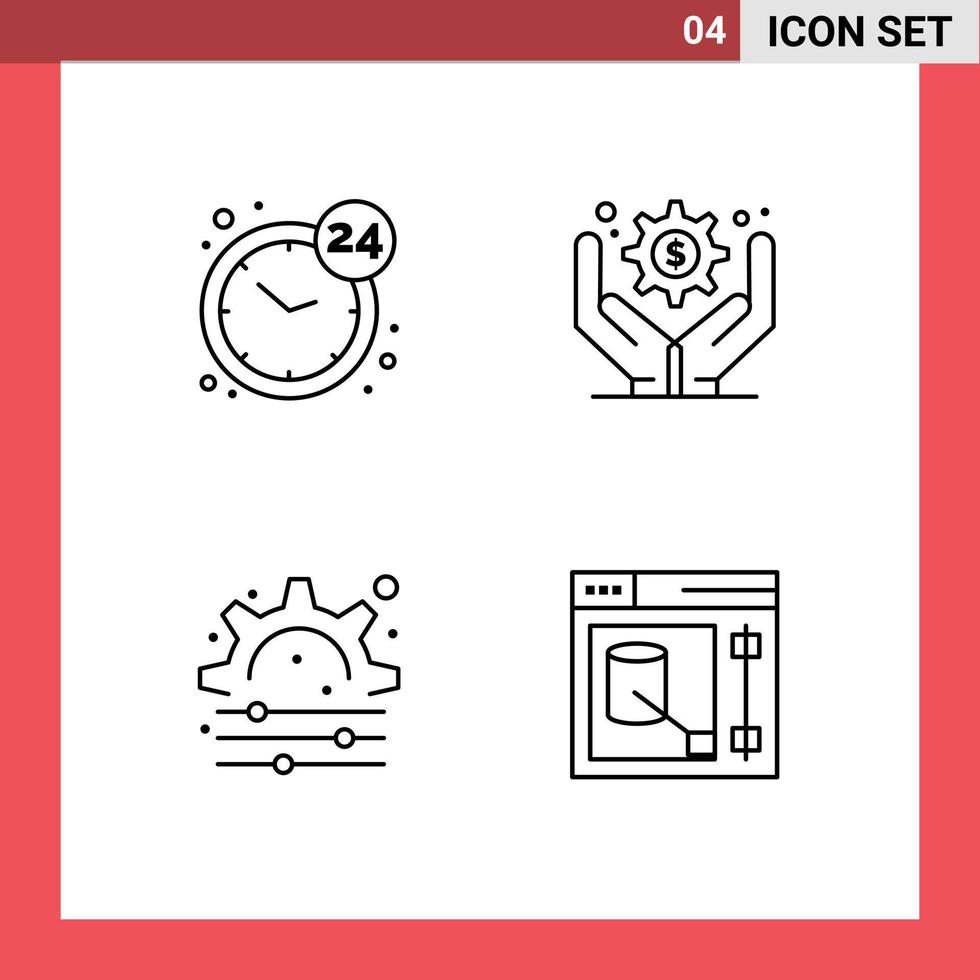 redigerbar vektor linje packa av 4 enkel fylld linje platt färger av klocka redskap service företag operationer designer redigerbar vektor design element