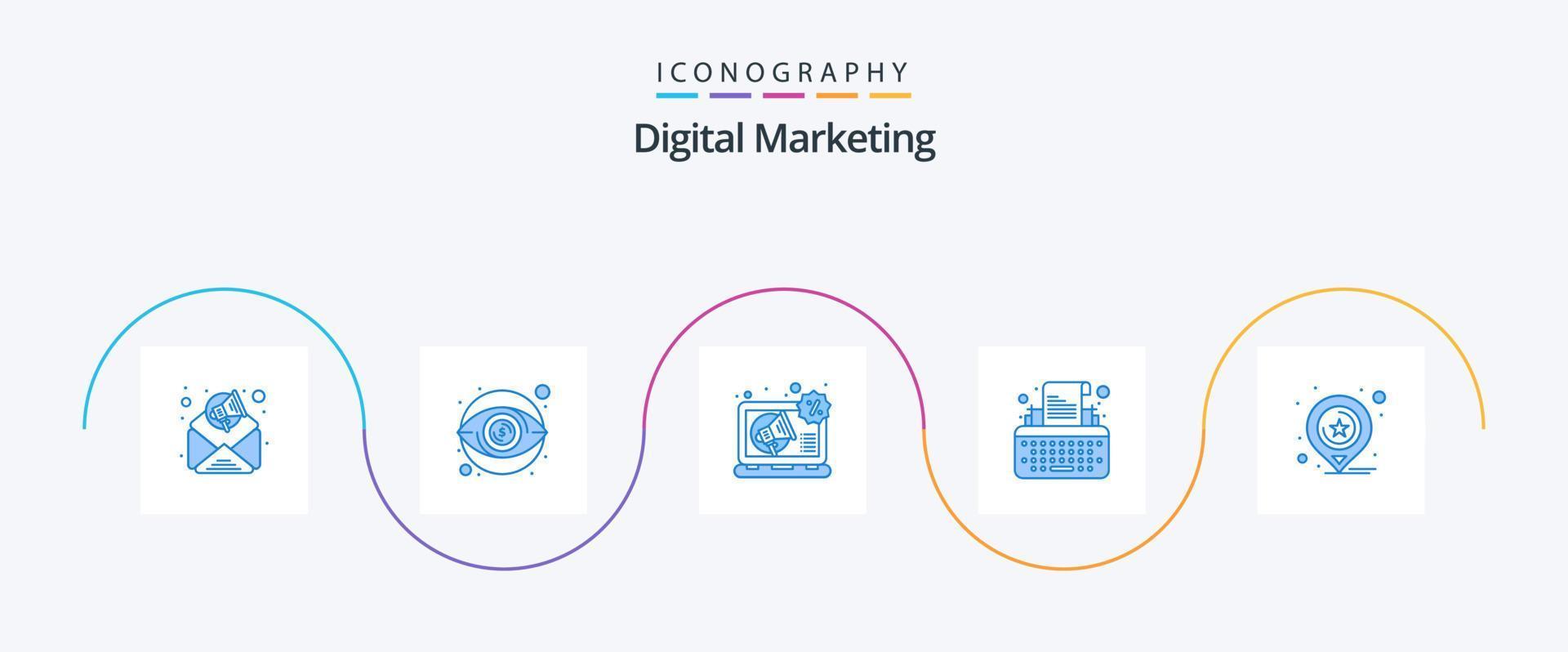 Digital Marketing Blue 5 Icon Pack inklusive Marketing. Standort. Digital. Schriftsteller. Typ vektor