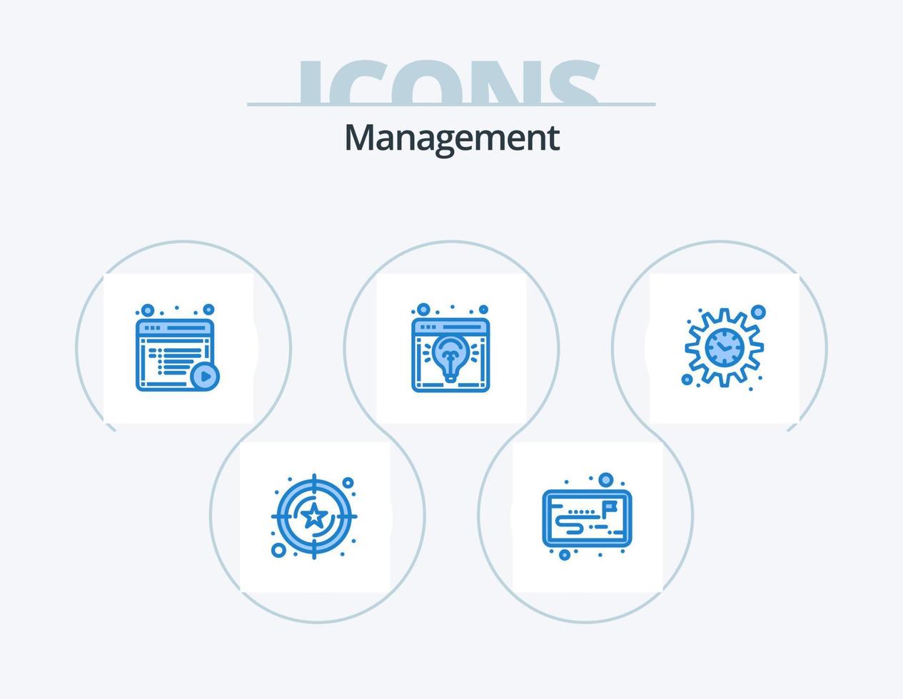 Management blau Icon Pack 5 Icon-Design. Einstellungen. die Glühbirne. Inhalt. Start. Geschäftsidee vektor