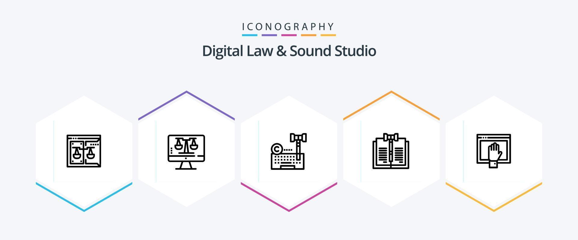 digital lag och ljud studio 25 linje ikon packa Inklusive lag. upphovsrätt. skärm. företag. lag vektor
