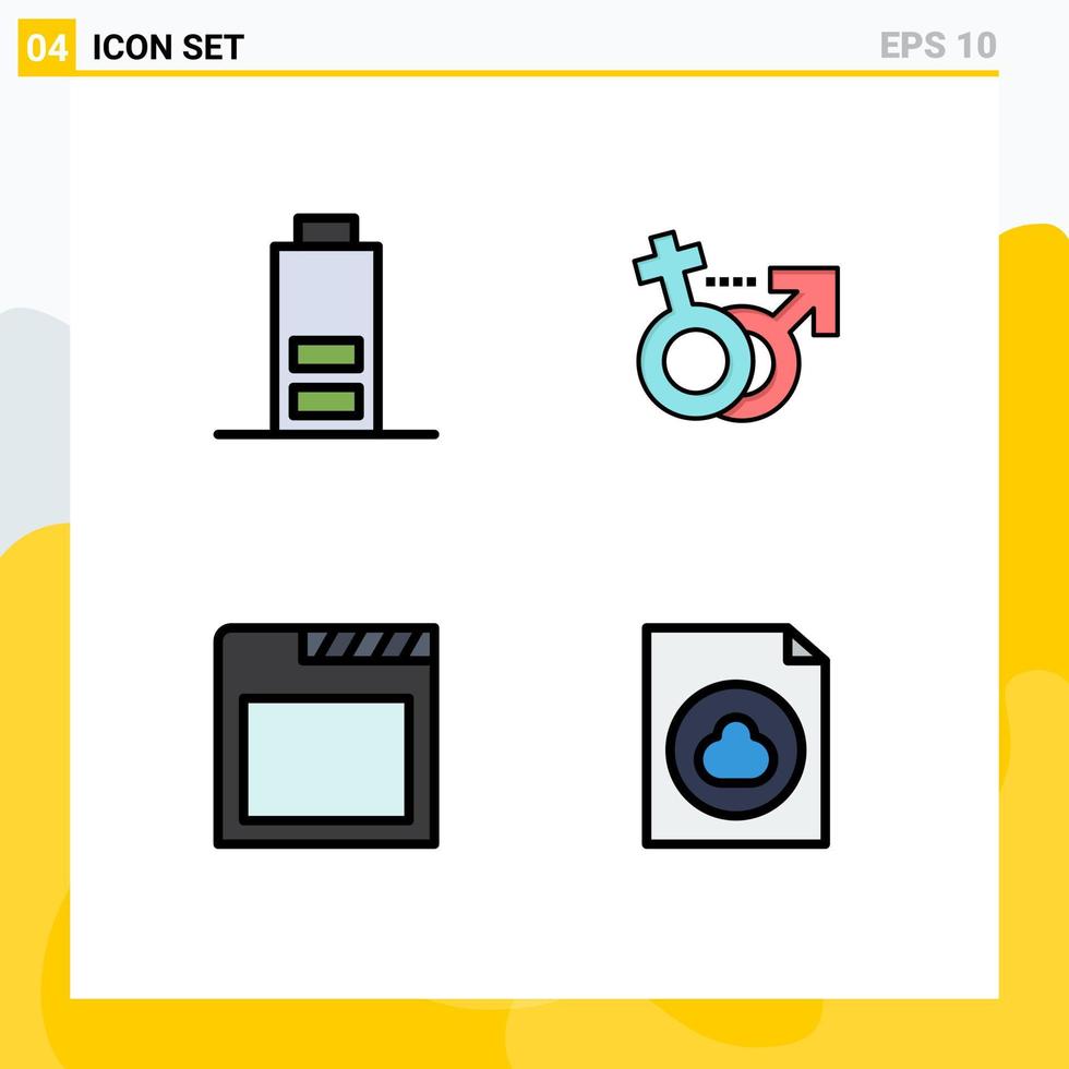 4 gefülltes flaches Farbkonzept für Websites, Handys und Apps, Batterieregisterkarten, Geschlechtssymbol, Dokument, editierbare Vektordesign-Elemente vektor