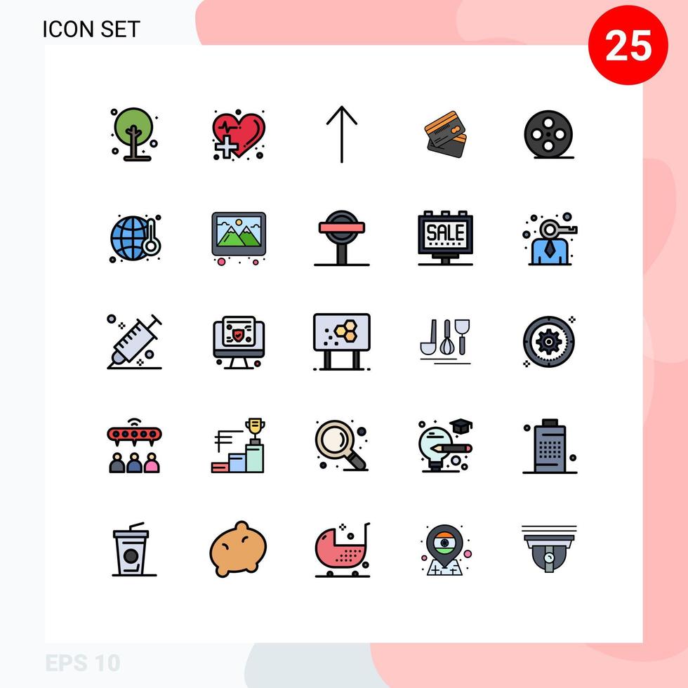 universelle Symbolsymbole Gruppe von 25 modernen gefüllten Linien flache Farben von editierbaren Vektordesign-Elementen für das Einkaufen Finanzen Herz Kreditkartengeschäft vektor