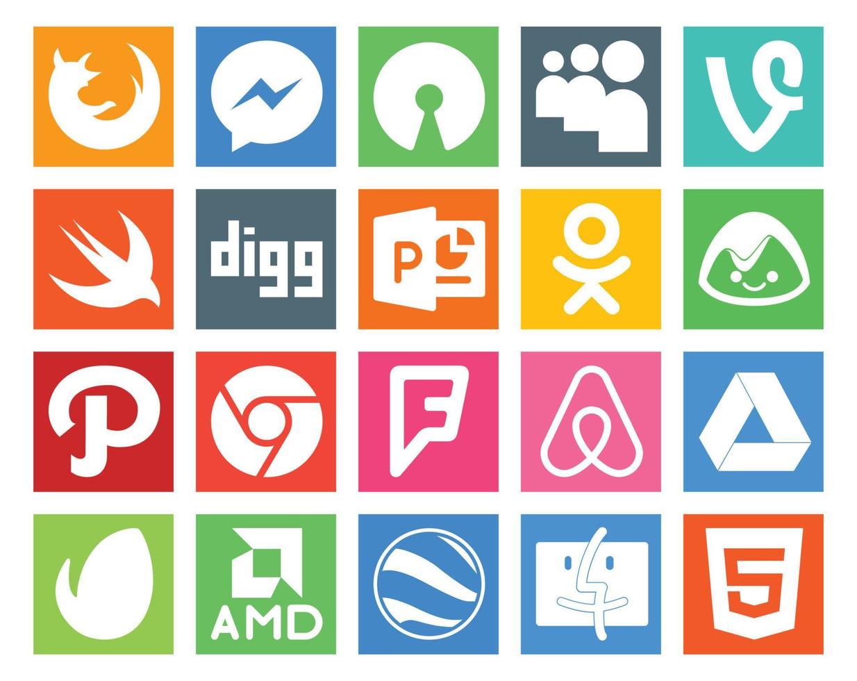 20 Social Media Icon Pack, einschließlich AMD Google Drive Powerpoint Air BNB Chrome vektor