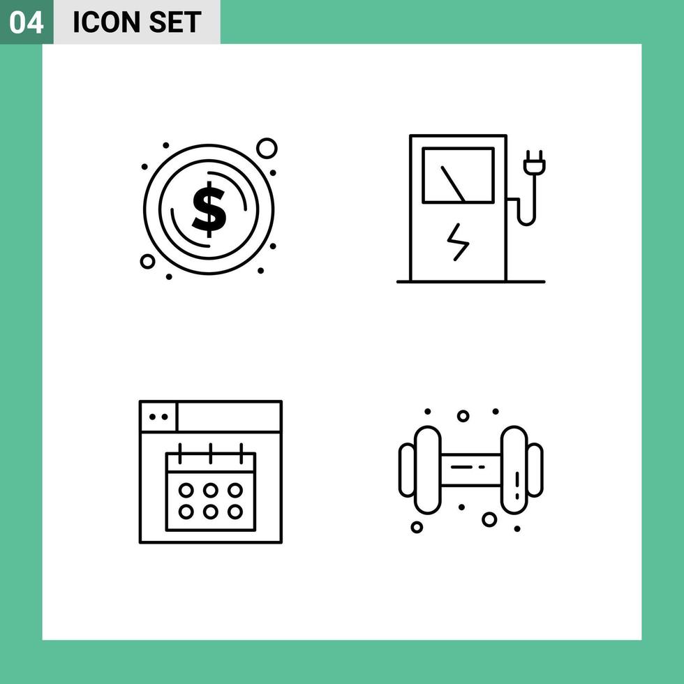 4 användare gränssnitt linje packa av modern tecken och symboler av cirkel kalender pengar station Gym redigerbar vektor design element
