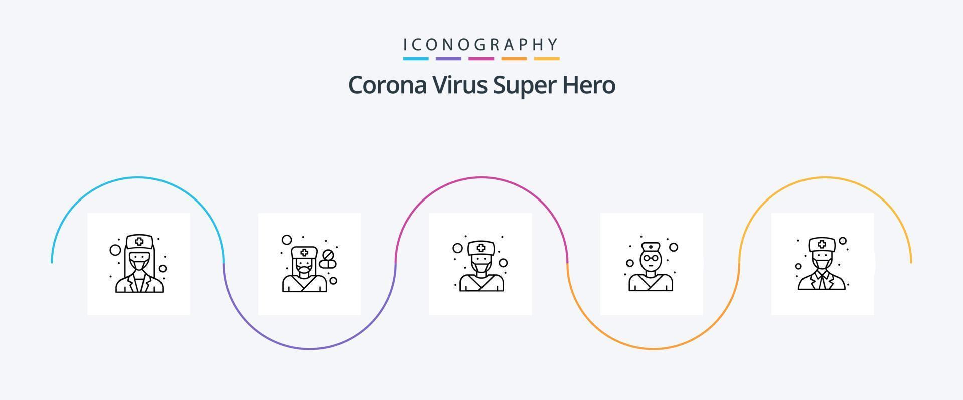korona virus super hjälte linje 5 ikon packa Inklusive läkare. läkare. apotekare. läkare. vård vektor