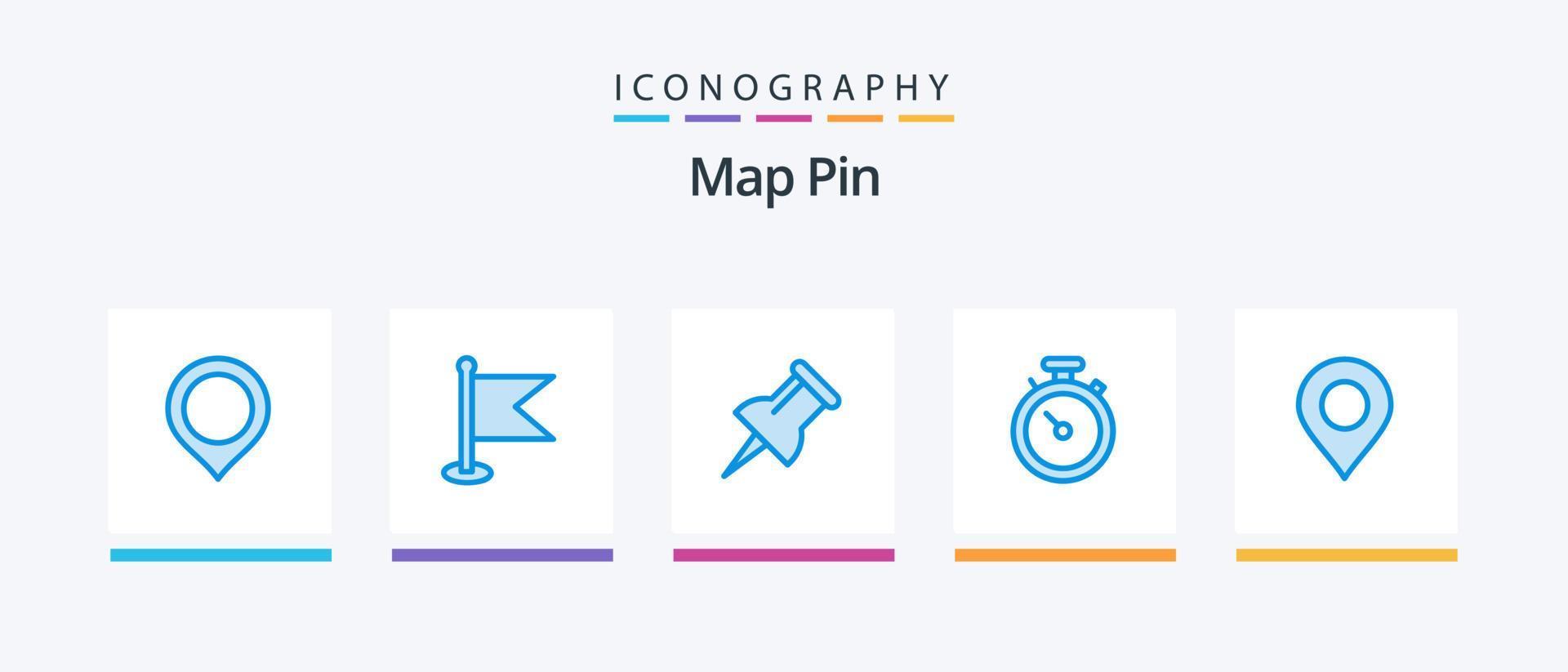 Map Pin Blue 5 Icon Pack inklusive. Marker. Marker. Standort. Navigation. kreatives Symboldesign vektor