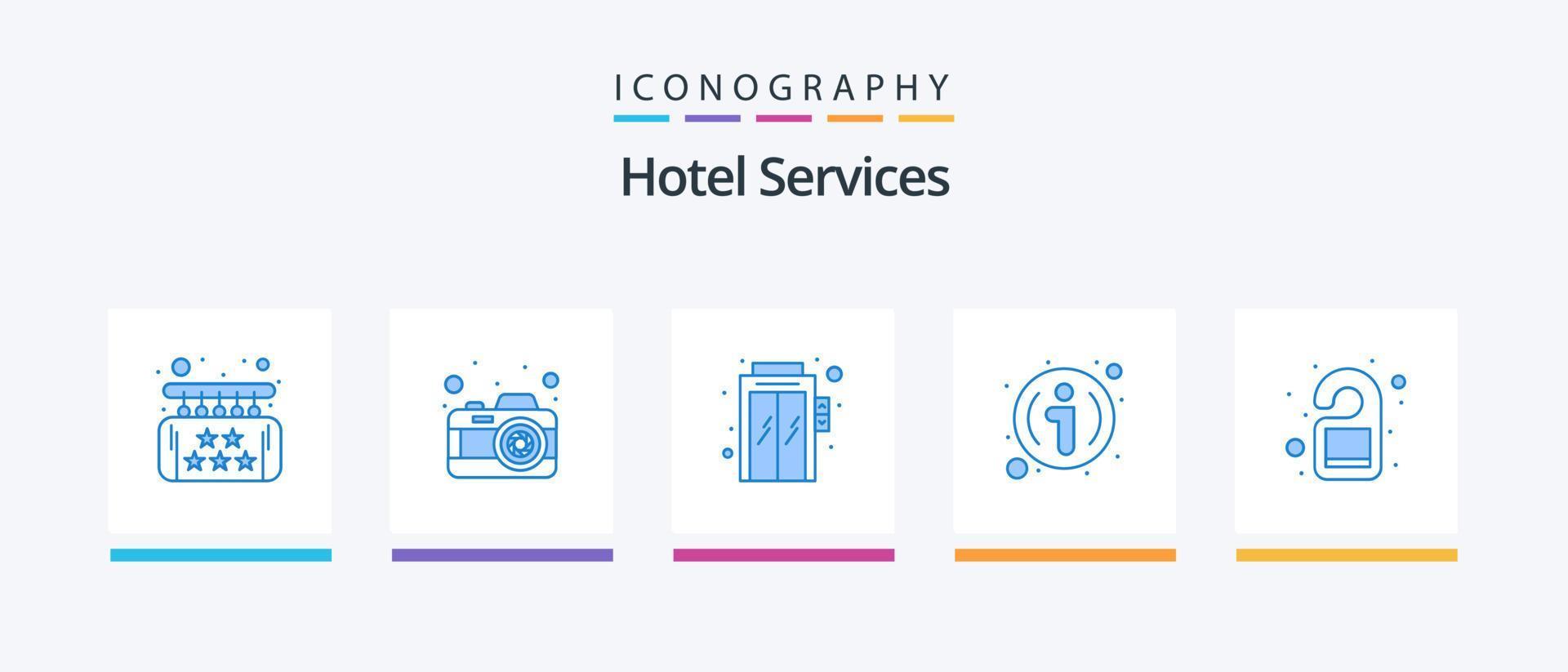 hotell tjänster blå 5 ikon packa Inklusive hotell. upptagen. hiss. reception. hotell. kreativ ikoner design vektor