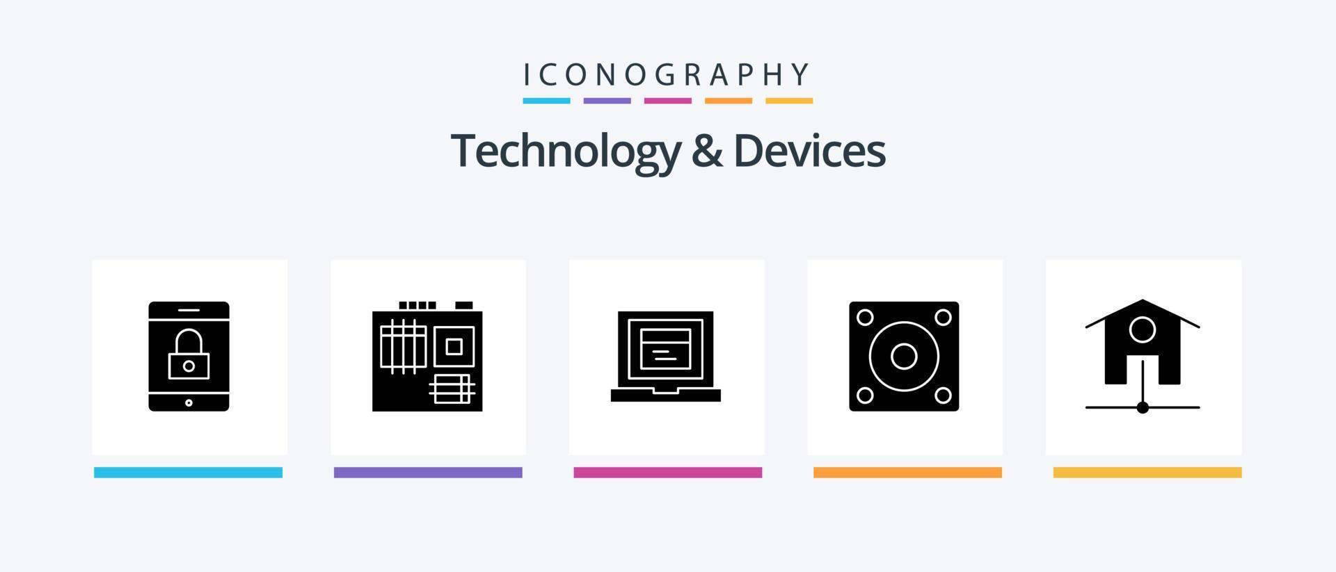 enheter glyf 5 ikon packa Inklusive . wifi. hemsida. smart hus. teknologi. kreativ ikoner design vektor