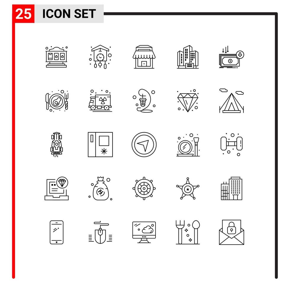 mobil gränssnitt linje uppsättning av 25 piktogram av skära företag byggnad företag lägenhet redigerbar vektor design element