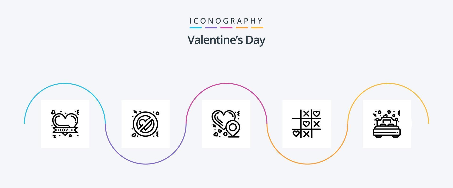 Valentinstag Linie 5 Icon Pack inklusive verheiratet. Bett. Herz Lage. Valentinstag. Herz vektor