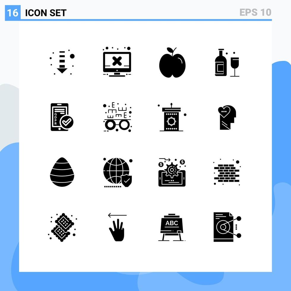 bearbeitbares Vektorlinienpaket mit 16 einfachen soliden Glyphen sicherer gdpr-Bildungswhiskybar bearbeitbare Vektordesignelemente vektor